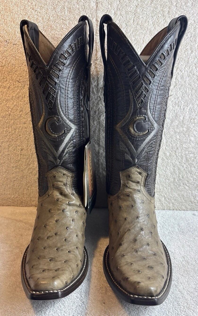 Cuadra Men Gray Ostrich Leather Narrow Square Toe Western Boots Size 7 EE 28468